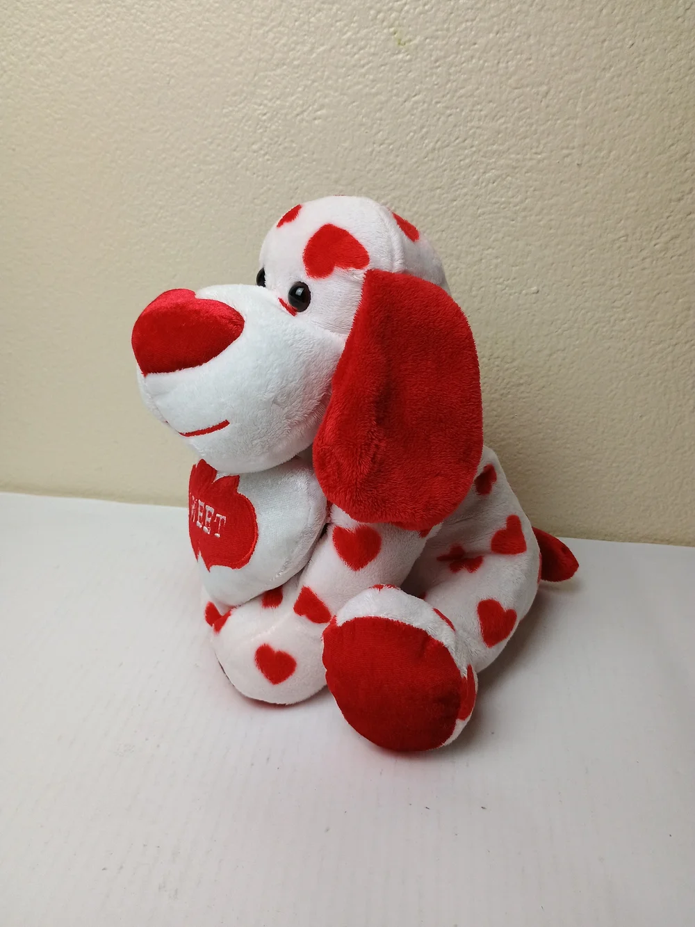 Plush Valentine Dog Toy - Red & White Heart Puppy - Washable